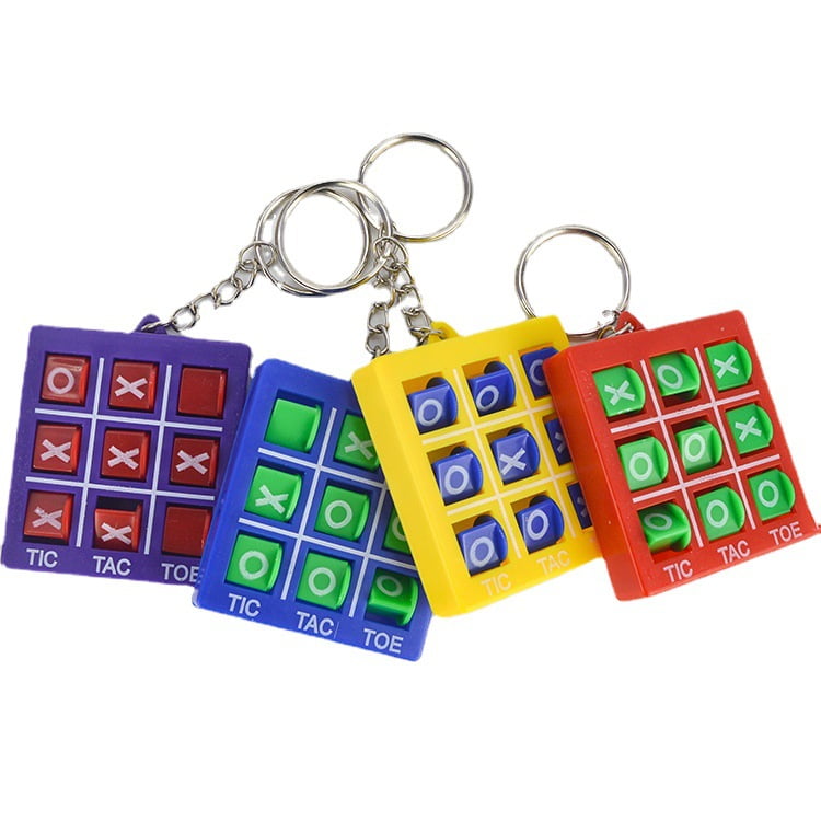 4 Pcs Travel Tic Tac Toe Mini Board Game Toys with Metal Keychain