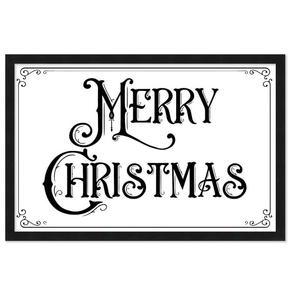 Vintage Merry Christmas 9.5" x 13.5" Framed Christmas Wall Decor Art Print Sign Poster in a Black
