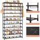 thumbnail image 4 of Zapatero de 11 niveles de alto y ancho, 55 pares, resistente y duradero, de gran capacidad, para armario, organizador de zapatos de metal con dos ganchos, ahorra espacio para la entrada, color negro, 4 of 7