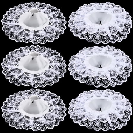 6Pcs Bouquet Collar White Bridal Bouquet Cuff Lace Decoration Flower Handle Holder Lace Trim Floral Arrangement Packaging Accessories for Fresh Artificial Flower Shop Wedding Events Supplies