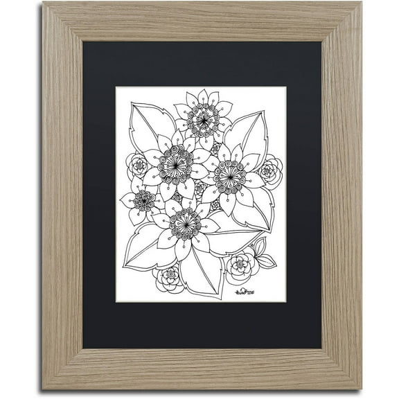 Trademark Fine Art "Flower Design 4" Canvas Art by KCDoodleArt Black Matte, Birch Frame