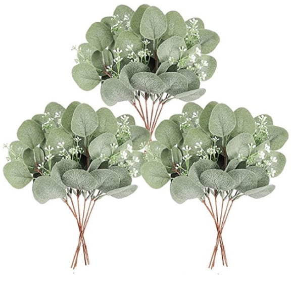 Artificial Eucalyptus Leaves,Happon 20pcs Artificial Eucalyptus Stems, Greenery Stems Fake Eucalyptus Leaf with Seeds Brancehes for Home Party Wedding Decor (Rond Leaf with Seeds)