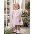 thumbnail image 2 of Toddler Little Baby Girl Easter Outfit Bunny Embroidery Smocked Dress Short Sleeve Doll Collar Bow Plaid Easter Dress Cute Summer Clothes, 2 of 10