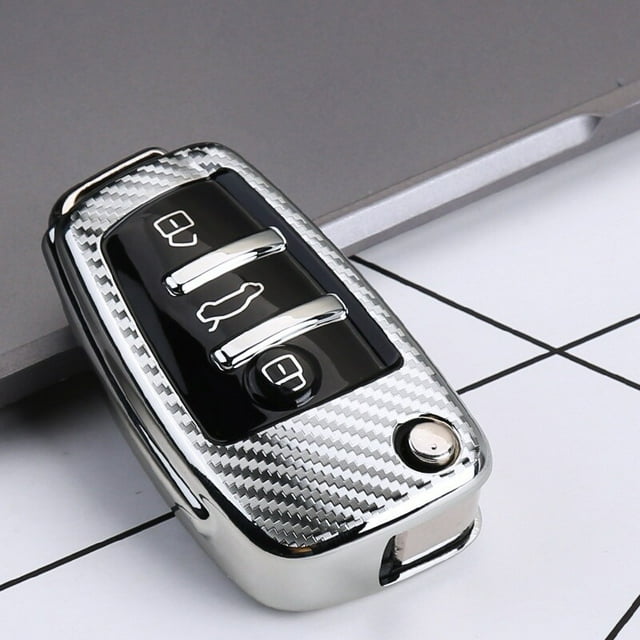Étui Protecteur de Clé de Voiture, Style Fibre de Carbone, Télécommande en TPU, Coque de Télécommande de Clé de Voiture pour Audi A1 A3 Q3 TT