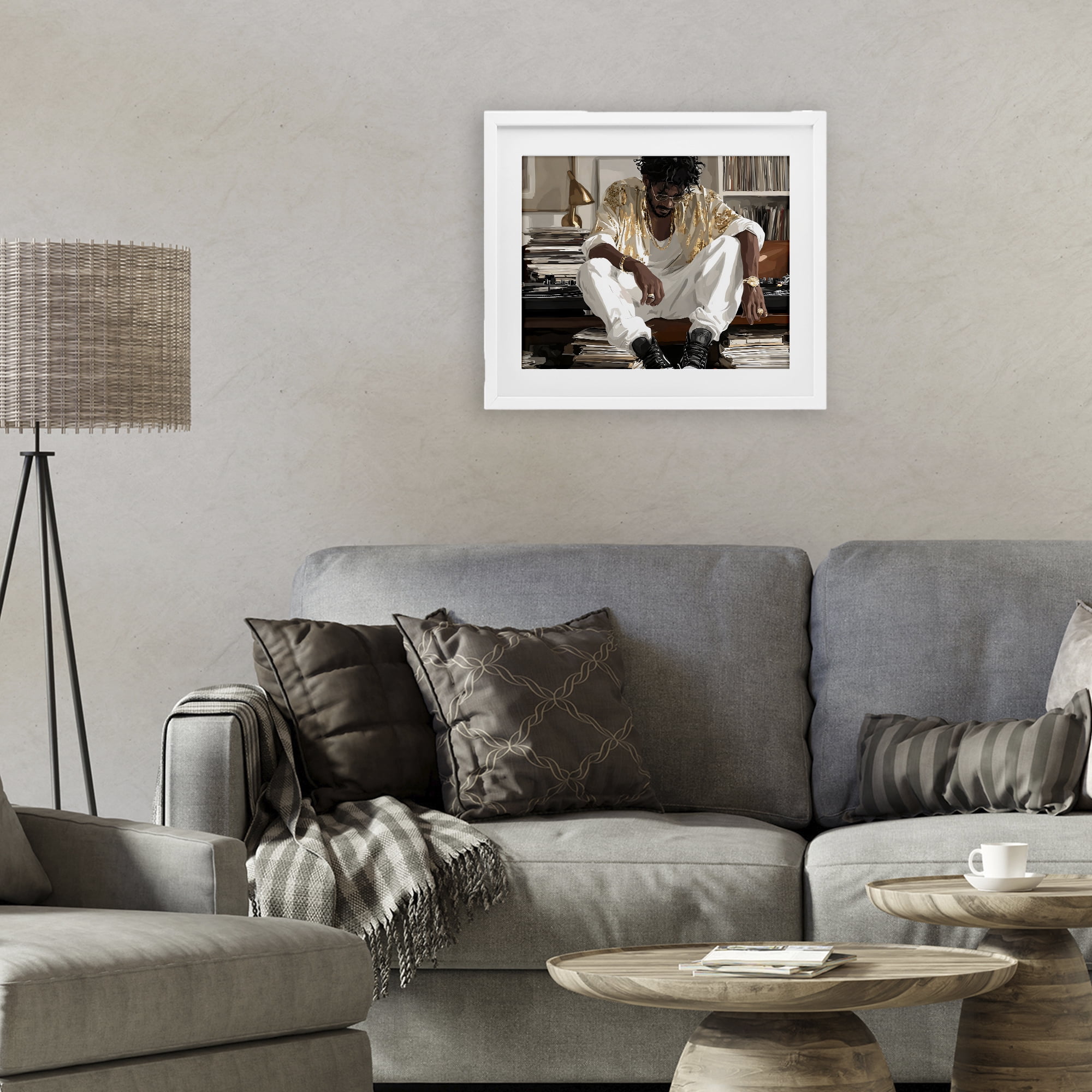 Stupell Industries DJ with Record Collection White Framed Print Under Glass, design by Franklyn Gregory