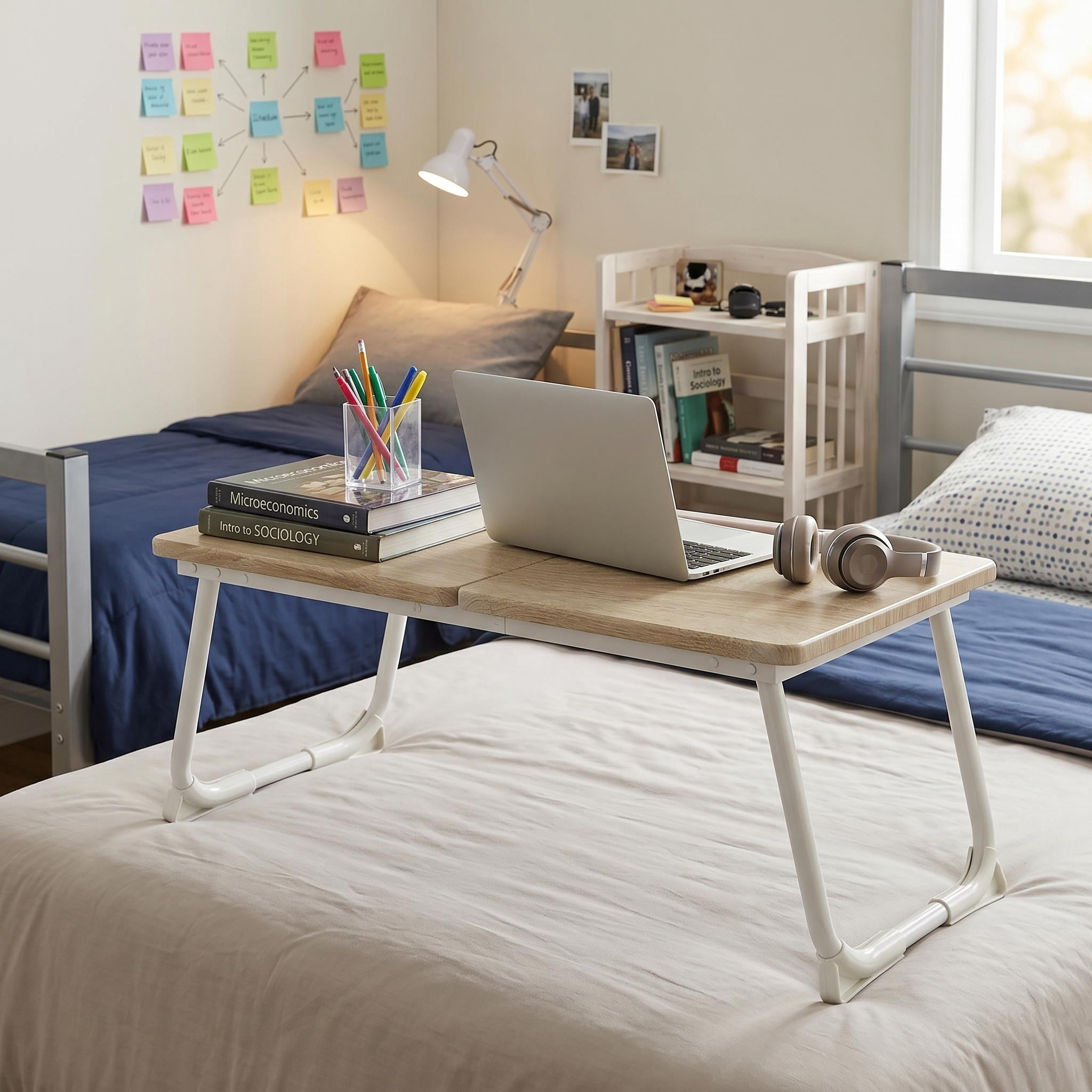 Homy Casa Folding Table with Adjustable Tilt Top and Foldable Legs, Natural Oak/White