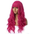 thumbnail image 6 of RightOn Hot Pink Wig Long Curly Wig with Bangs Women Rose Red Wigs Cosplay Party Costume Synthetic Wigs with Wig Cap, 6 of 8