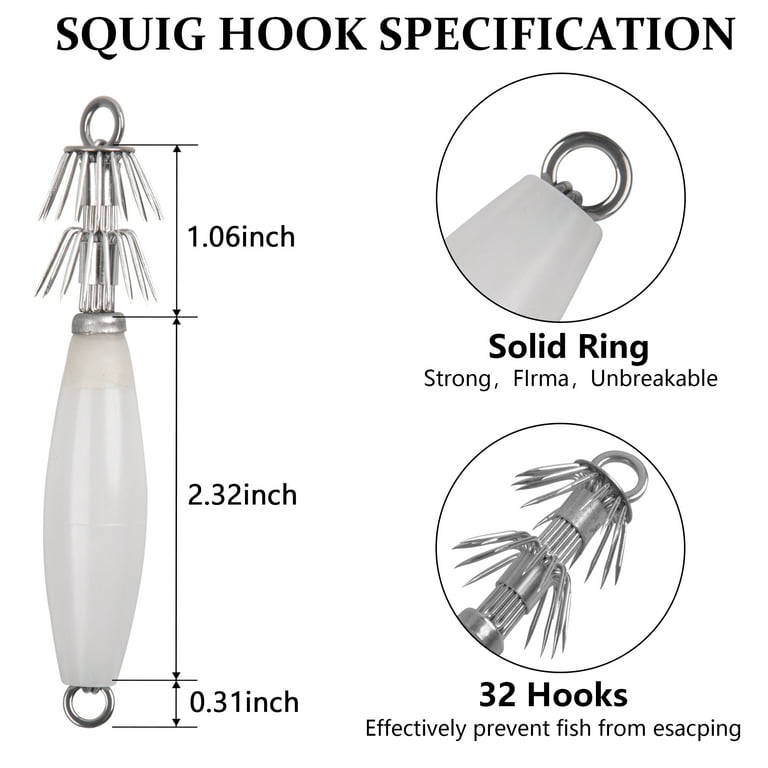 OROOTL Luminous Squid Fishing Jig Hooks, 10pcs Glow Squid Hooks