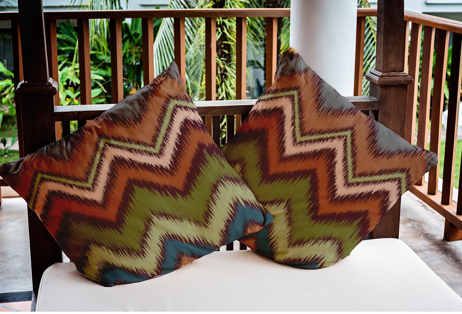 Simply Daisy, 20" x 20" Square Ikat Chevron Indoor/Outdoor Polyester Throw Pillow, Pomegranate, Qty 1