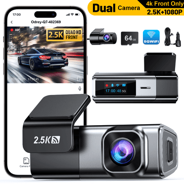 Odrey Car Dash Cam Front and Rear, Dashcam 5G WiFi with 64GB Card, Dash Camera for Cars with G-Sensor 24H Parking mode, Front and Rear Dash Camera with Super Night Vision, Loop Recording