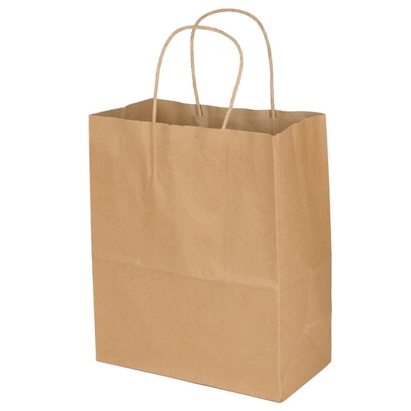 SSWBasics Medium Natural Kraft Paper Shopping Bags with Handles - 8 ¼”L x 4 ¾”D x 10 ½”H - Recyclable Gift Bags for Retail  Parties  Events - Case of 250