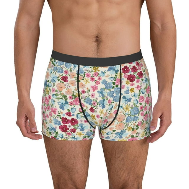 Balery Trendy Floral Design Calzoncillos bóxer para hombre, ropa interior de algodón suave y transpirable con cinturilla de nailon-Small