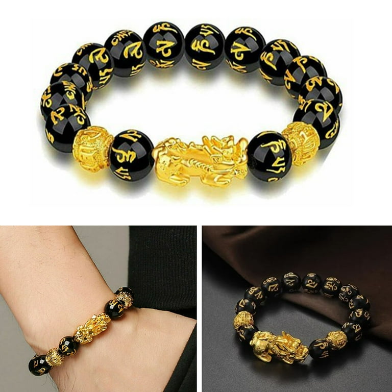 12mm Feng Shui Bracelet Black Obsidian Wealth Lucky Meaning Pixiu