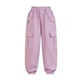 thumbnail image 4 of CPNG Girls Casual Baggy Cargo Pants Teen Girls Multi-Pocket Straight Wide Leg Athletic Pants Loose Elastic Waist Cargo Trousers(Pink,11-12 Years), 4 of 8