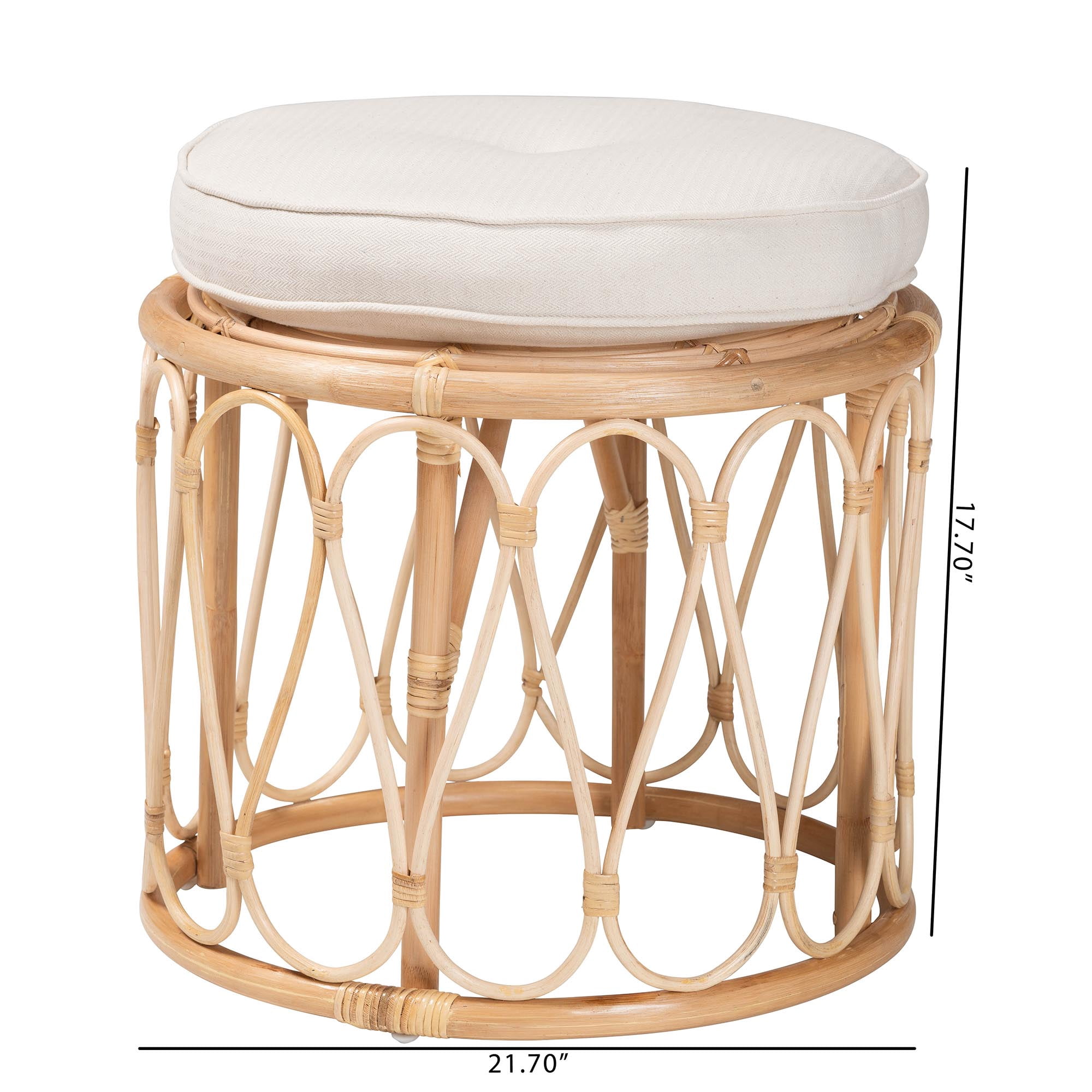 bali & pari Hachiro Boho Ottoman Footstool, Natural Rattan, Natural