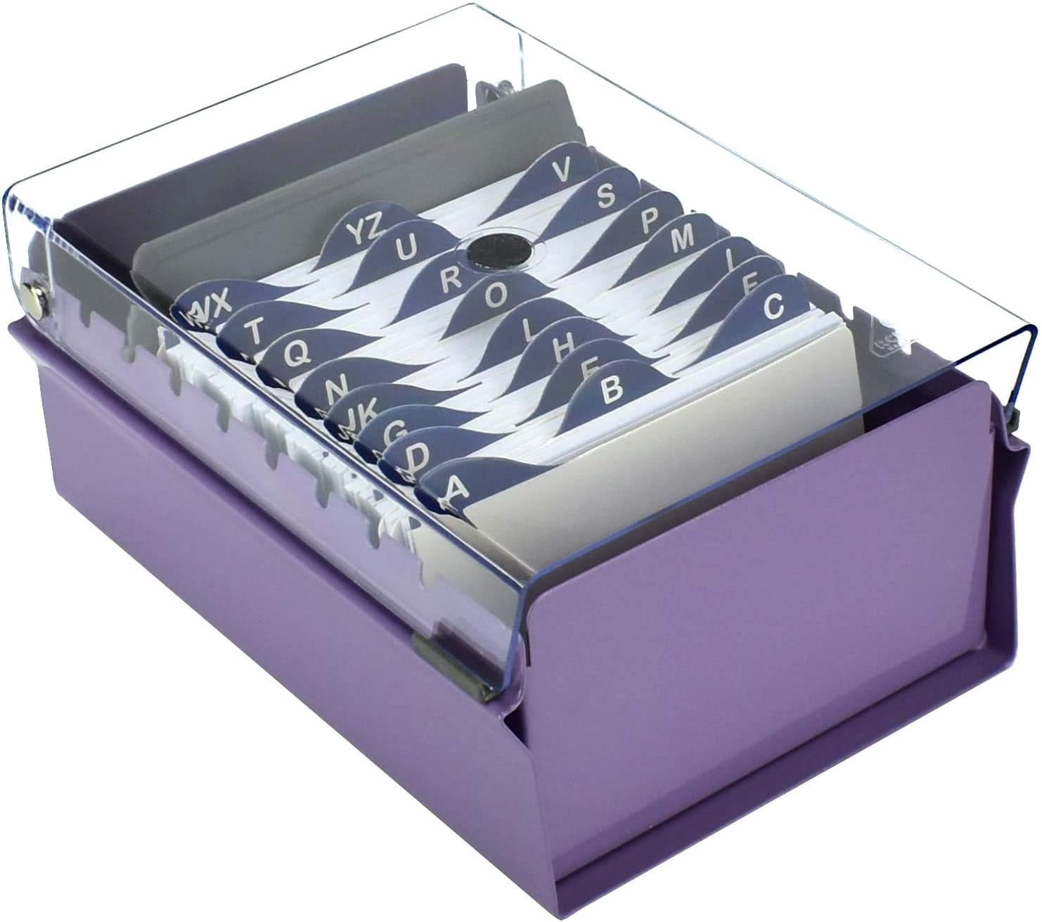 Acrimet 3 x 5 Card File Holder Organizer Box Metal Base Heavy Duty (AZ Index Cards and Divider Included) (Green Color with Clear Crystal Plastic Lid Cover)