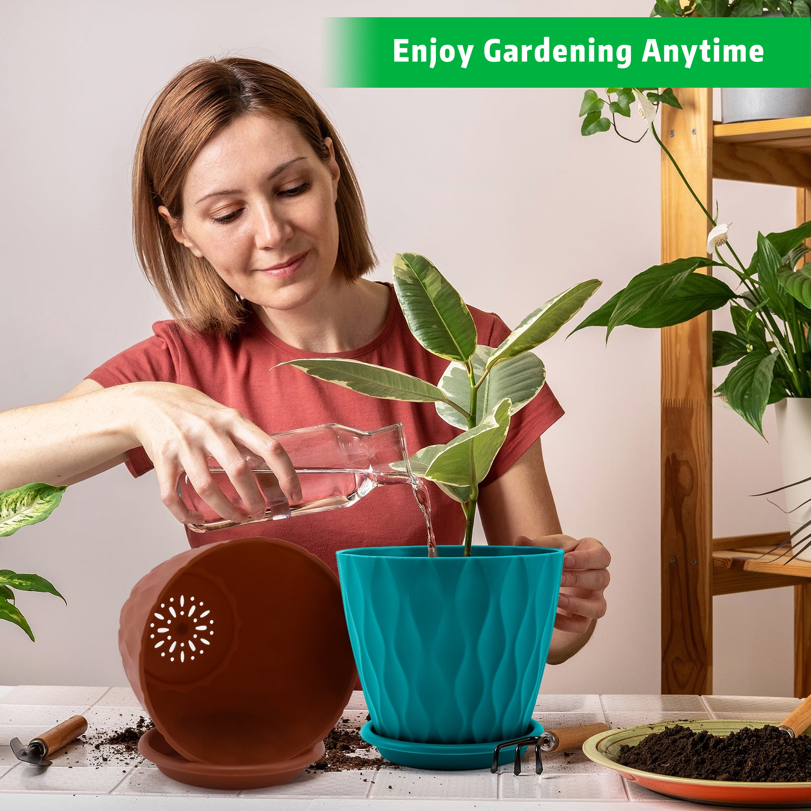 Xueyu 6-Inch Plastic Plant Pots 5-Pack with Drainage photo 4