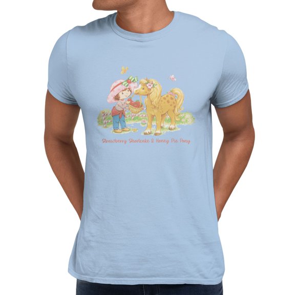 Strawberry Shortcake Honey Pie Pony Country Farm Men's T Shirt (Light Blue, S-XXXL)