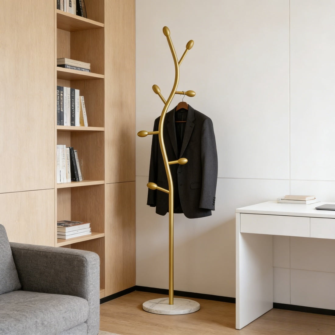 Clothing Rack, Golden Metal Freestanding Heavy Duty Clothes Rack with Marble Base, Multipurpose Garment Hanger for Bedroom, Hat, Scarf, Jacket