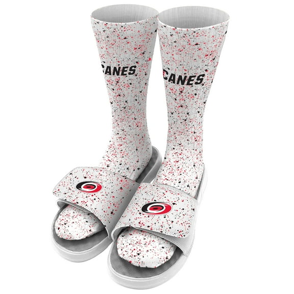 Men's ISlide White Carolina Hurricanes Speckle Socks & Slide Sandals Bundle