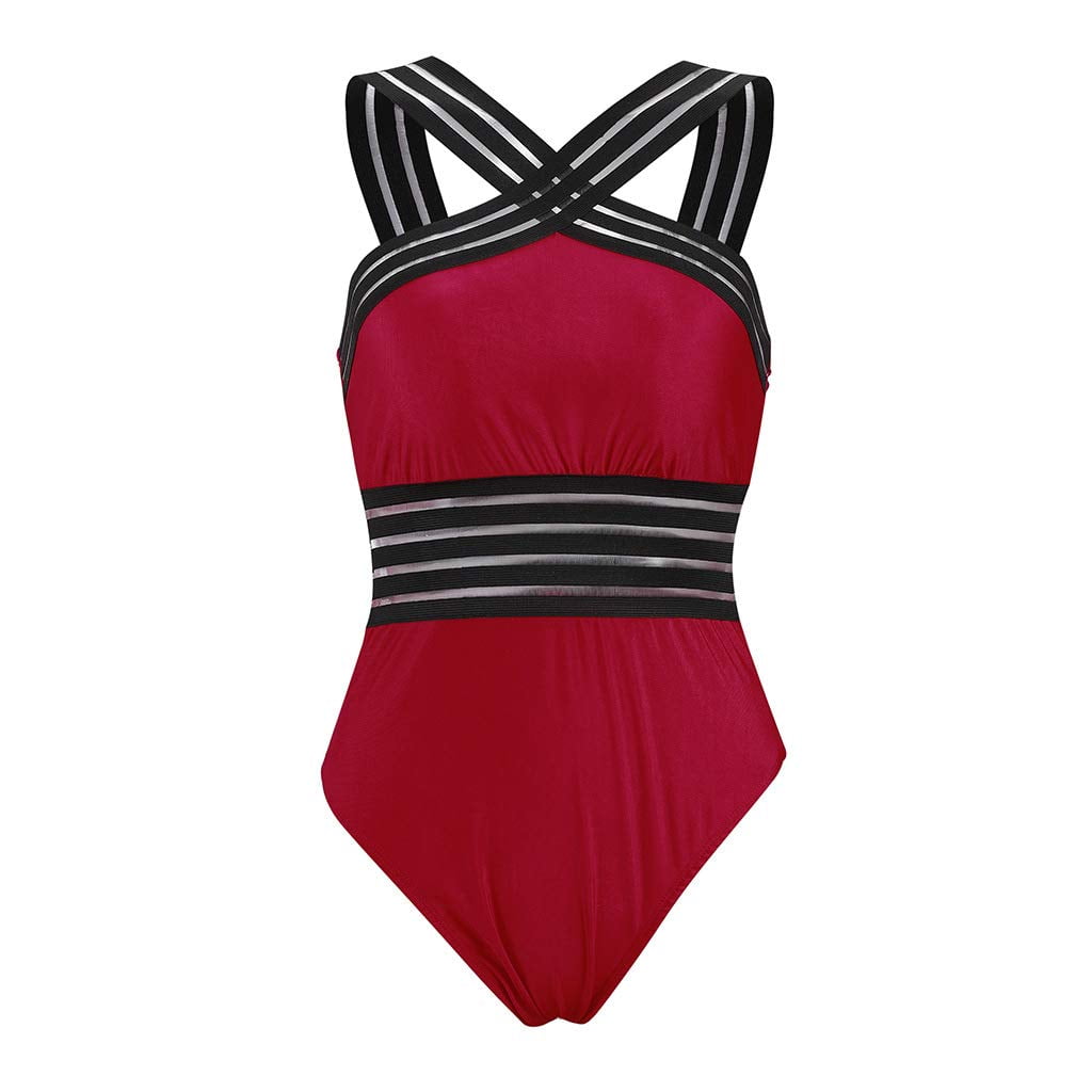 Summer Sexy Women One Piece Swimsuit Strapless Ladies Mesh Beachwear Swimwear Push Up Monokini 2147