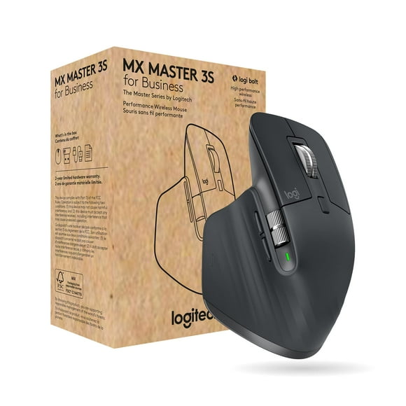 Logitech MX Master 3S for Business, Wireless Mouse with Quiet Clicks, 8K DPI, Secured Logi Bolt USB Receiver, Bluetooth, USB-C Charging, MagSpeed Scrolling, Wi