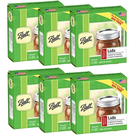 Ball Regular Mouth Canning Mason Jar Lids 6-Packs with 12-Lids Each (72 Lids Total)