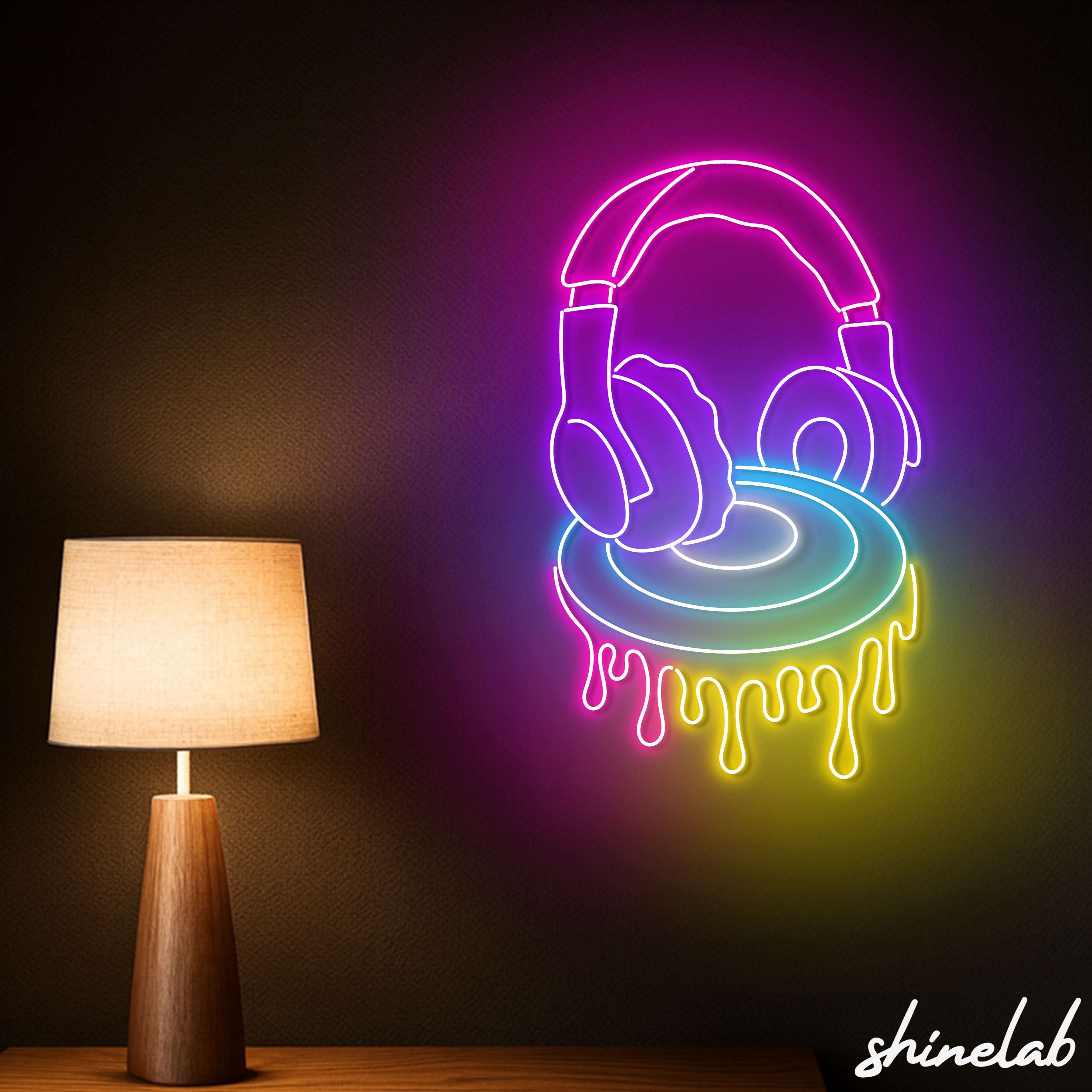 Shinelab Dripping Headphones Neon Sign, Music Studio Decor, DJ