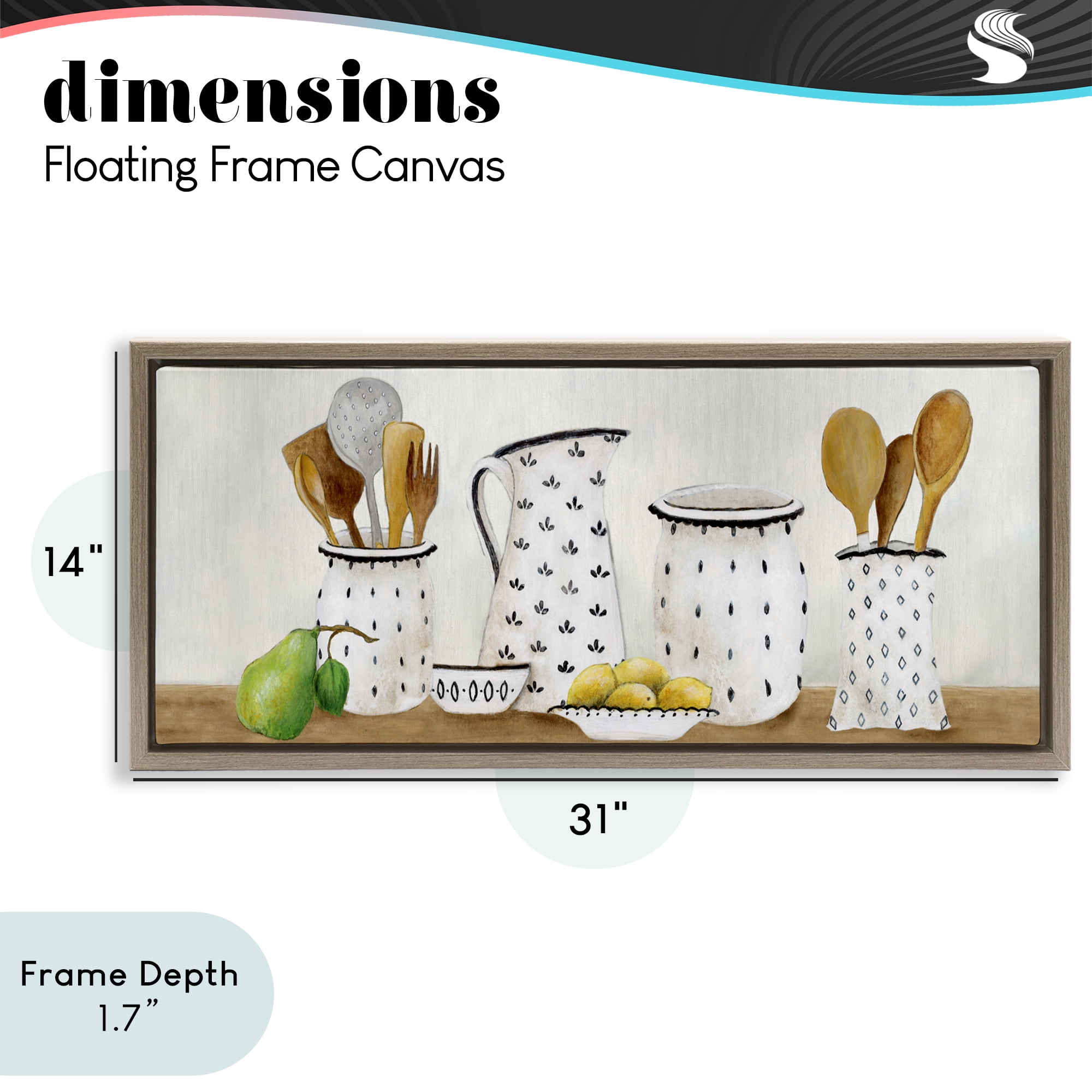 Stupell Industries Kitchen Jugs & Utensils Brown Framed Floater Canvas Wall Art, design by Janet Tava