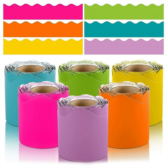 2025 New! 6 Rolls 198 Ft Bulletin Board Borders for Classroom, Paper Roll Scalloped Borders,for Classroom Decor, Home Party