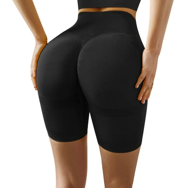 Pantalones cortos de yoga para gimnasio de cintura alta para mujer, mallas deportivas Push Up, ropa deportiva (negro M)