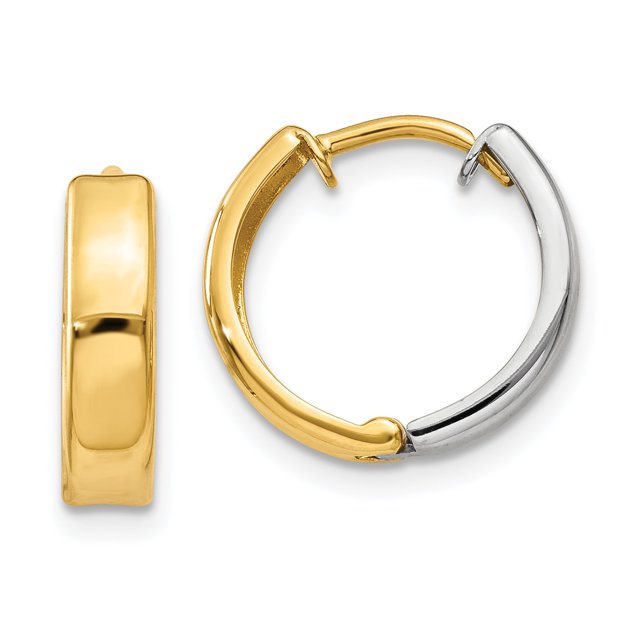 Boucles d'Oreilles Créoles Articulées Bicolores en Or Jaune et Blanc 14k Longueur 10mm