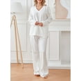 thumbnail image 3 of KelaJuan Women 2pcs Pajamas Set Solid Color V-neck Loose Long Sleeve Pullover Shirt and Casual Elastic Pants Sleepwear, 3 of 6