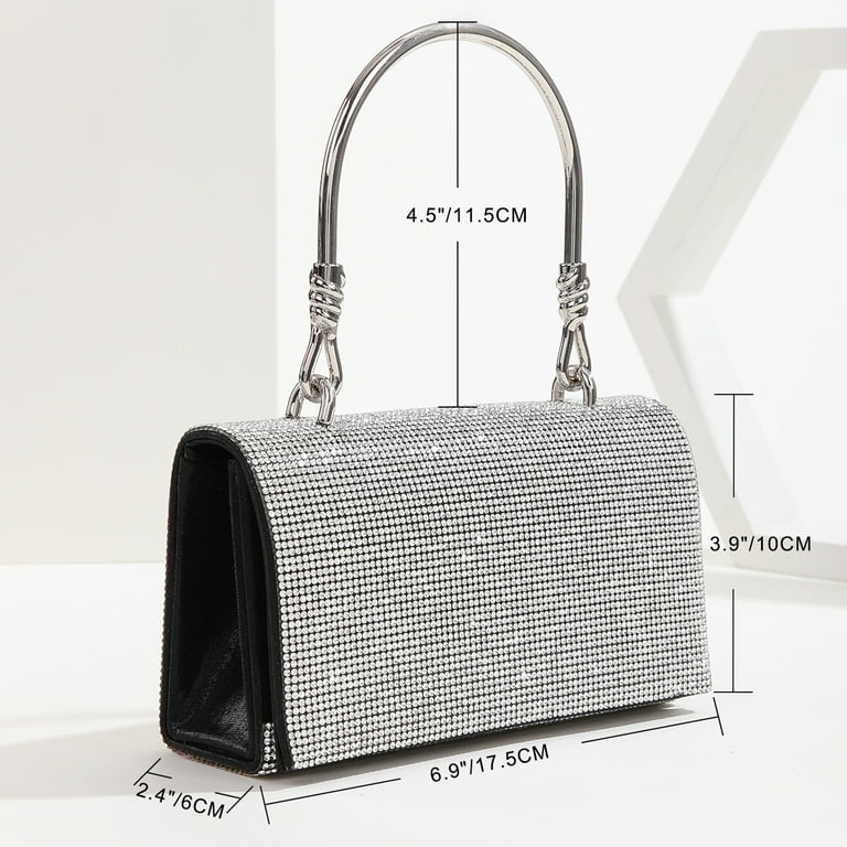 Rhinestone Crossbody Bag Silver Clutch Bag for Women Champagne