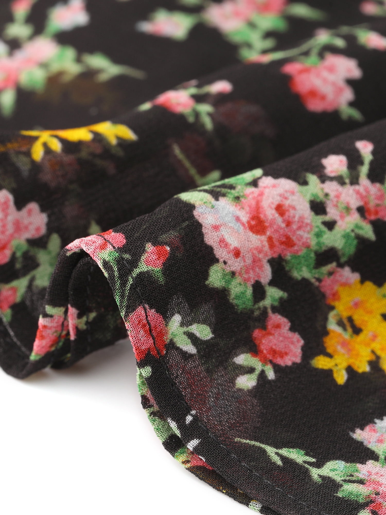 DARING DIVA Women's Floral Tiered Ruffle Print Chiffon A-Line Mini Skirt XL Black Yellow