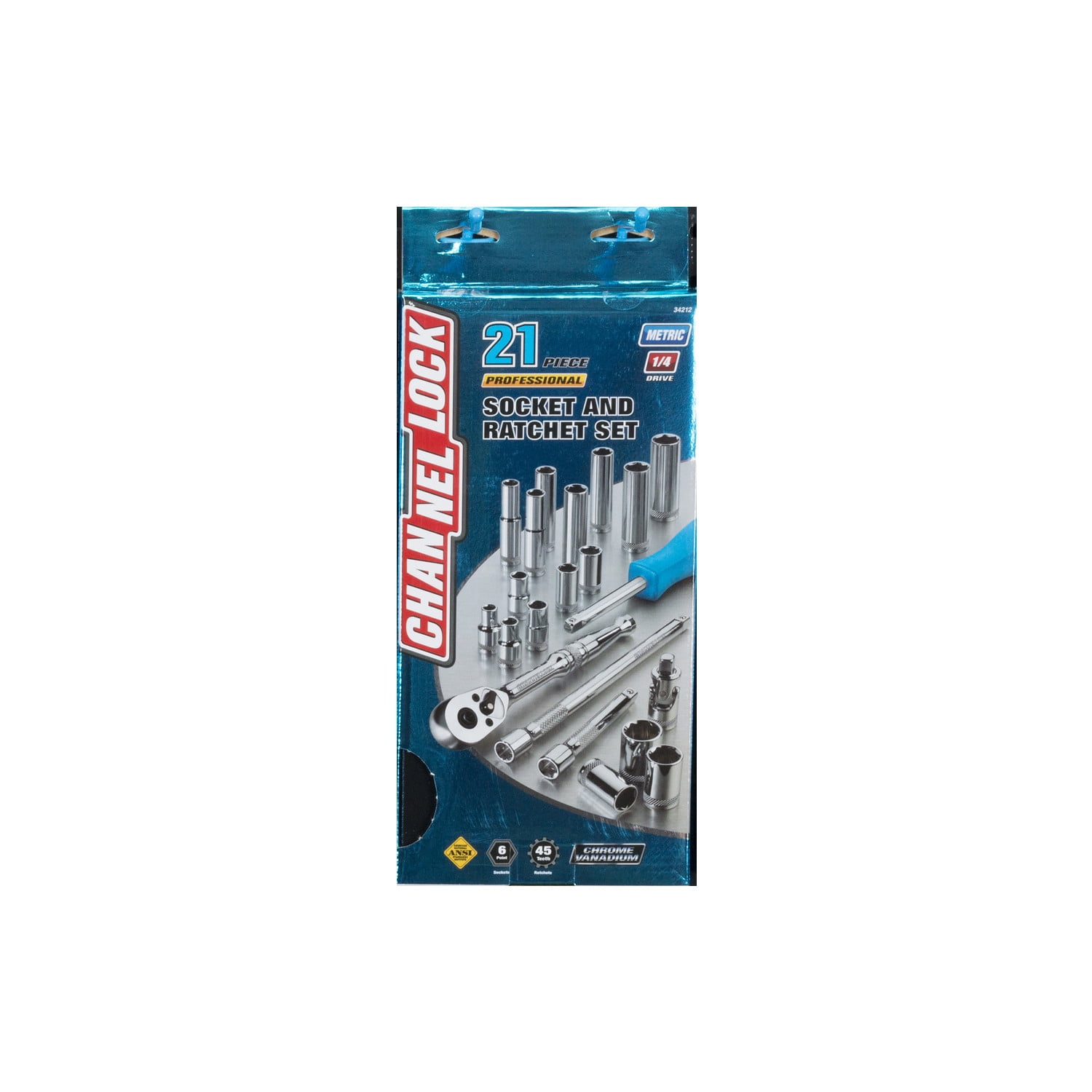 CHANNELLOCK 1/4-inch Metric Drive Socket Set, Includes Standard and Deep-Well Sizes, 6-point Sockets, Durable Steel Case, 21 pieces (34212)