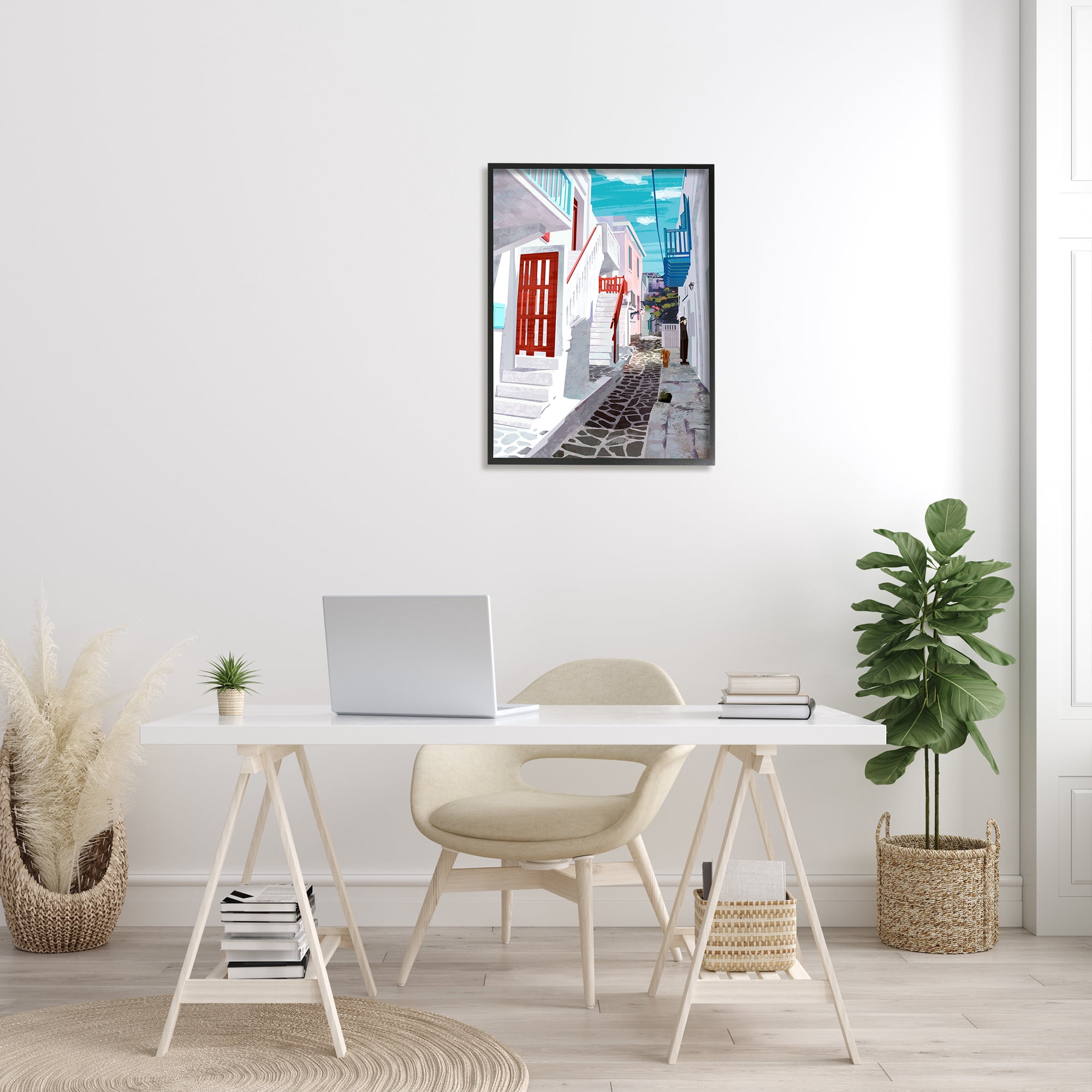 Stupell Industries Stone Path Alleyway Nautical City Architecture Quiet Street Tropical Painting Black Framed Art Print Wall Art, 24 x 30, Design by Ziwei Li