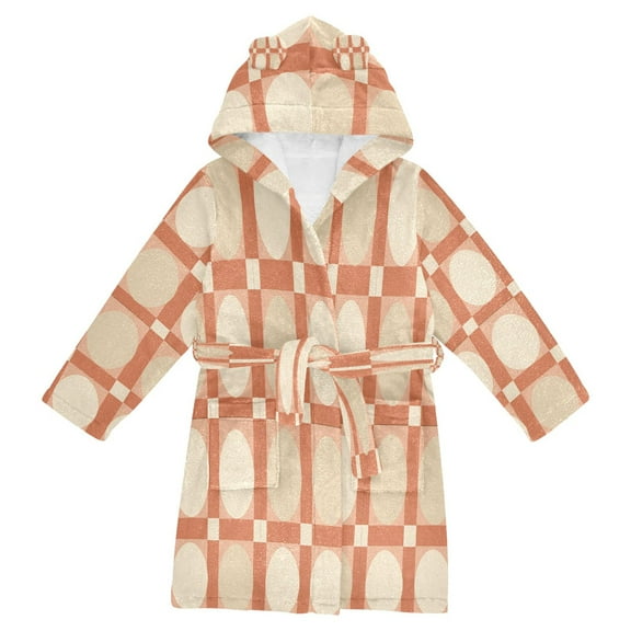 FORMRS Niños Bathrobe Unisex Hooded Robe Soft Plush Pajamas Sleepwear, Size 2-3T, Beige Geometric