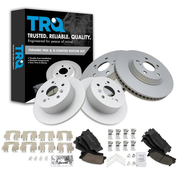 TRQ Front and Rear Brake Pad & Rotor Kit Brake Pads Brake Rotor Ceramic Premium G-Coated Fits Select 2007-2012 Lexus ES350 2008-2012 Toyota Avalon 2007-2011 Camry