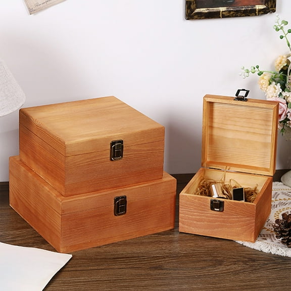 Wooden Storage Box Solid Natural Wood | Flipping Cover with Secure Latch | Thickened Brown Organizer |Home Office Storage | Durable Decorative Container for Accessories, Stationery, Sundries