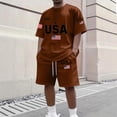 thumbnail image 2 of Fabrcox Men Short Sets Outfits 2 Piece Casual 250&nbsp;anniversary USA Flag Print Short Sleeve Shirts and Shorts Sweatsuit for Men Brown 4XL, 2 of 4