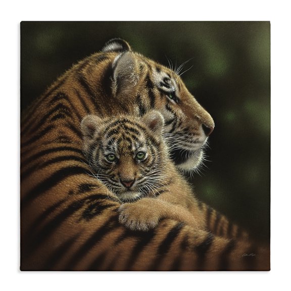 Stupell Industries Traditional Adorable Sweet Mom Tiger Holding Baby Cub Detailed Portrait Canvas Art, 17 x 17, by Collin Bogle