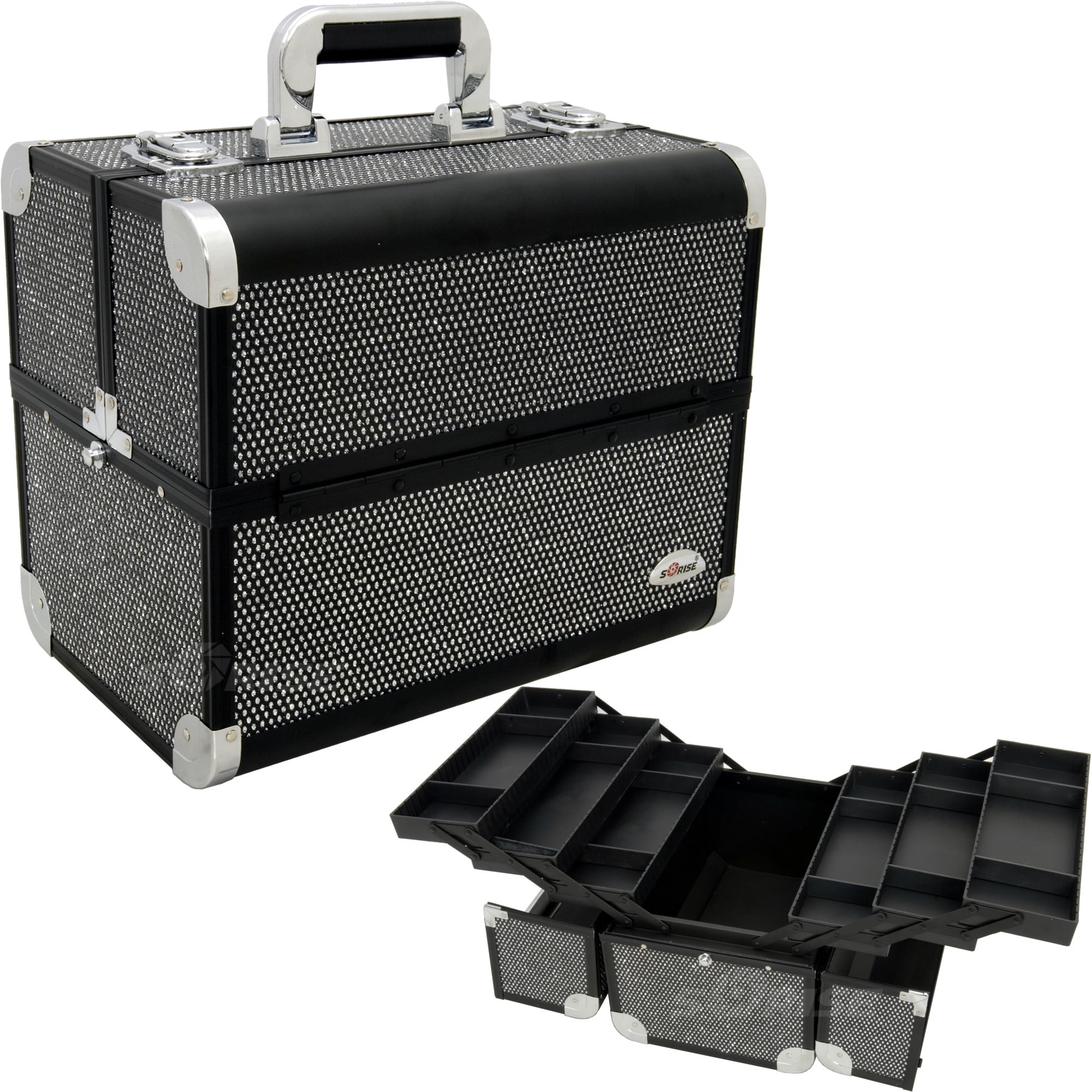 Black Krystal 6Tiers Accordion Trays Professional Cosmetic Makeup