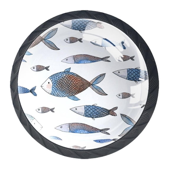 4 Pcs Variety of Fish Knobs for Kitchen Cabinet Cupboard Dresser Bookcase Drawer Pulls Handles Round Home Decor