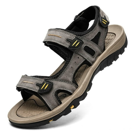 

Lopsie STREAMNATURE Men s Leather Sandals Hiking Outdoor Water Beach Sports Mens Sandals for Summer with Open Toe Adjustable Straps Coffee
