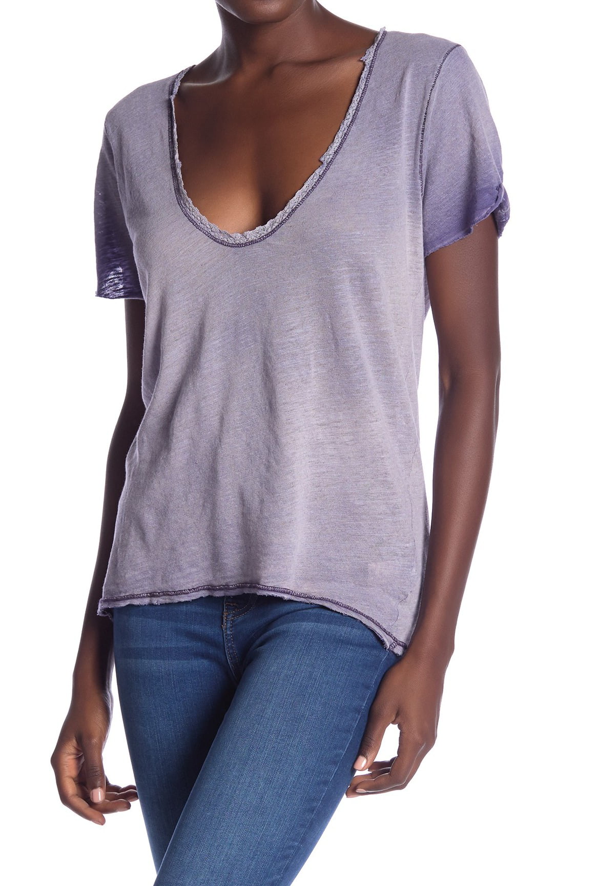 Free People - Women's Scoop Neck Lace-Trim T-Shirt Top XS - Walmart.com ...