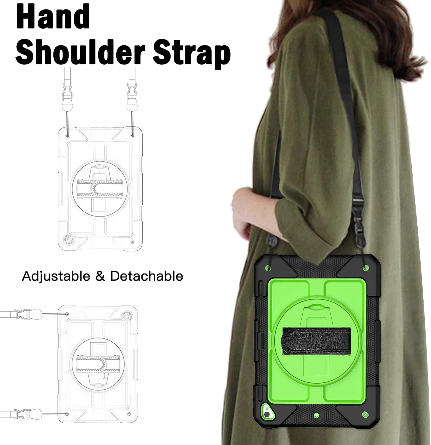 BMOUO iPad 6th / 5th Generation Case,iPad 9.7 2018/2017 Case,iPad Air 2 Case,3 Layer Shockproof [360 Swivel Stand][Hand Strap][Pencil Holder] Kids Case for iPad 9.7 Inch 2018/2017 - Black+Green