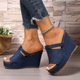 thumbnail image 2 of Dakaela Platform Sandals Women Slip on Espadrille Bohemia Wedge Slides Denim Comfortable Dressy Summer Open Toe Canvas Slippers Blue 8.5, 2 of 7