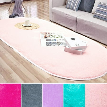 NK 31.4 x 64.9 inches Ultra Soft Fluffy Oval Area Rugs Shaggy Living Room Rug Solid Color Non-Slip Bedroom Bedside Rug