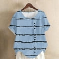 thumbnail image 3 of Olyvenn Women Cotton Linen Short Sleeve Shirts Summer Boho Stripe Print Blouses Casual Button Loose Tunic Tops Blue S, 3 of 4